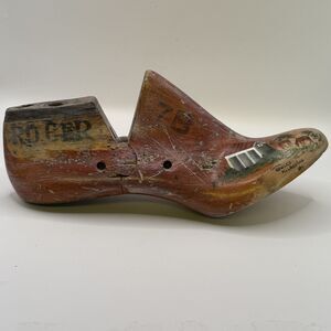 Vintage Wooden Cobbler Shoe Mold 1996 Painted Folk Art Decor Anne Bowls Killbour